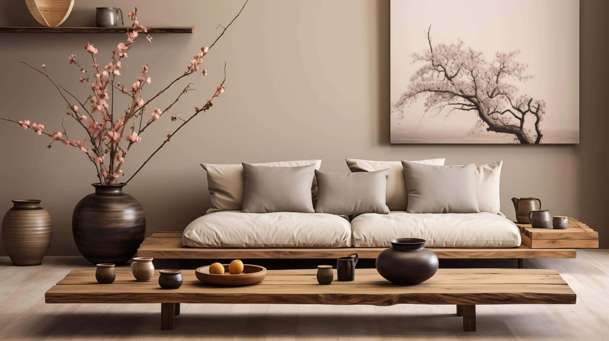 minimalist living room with floral accents