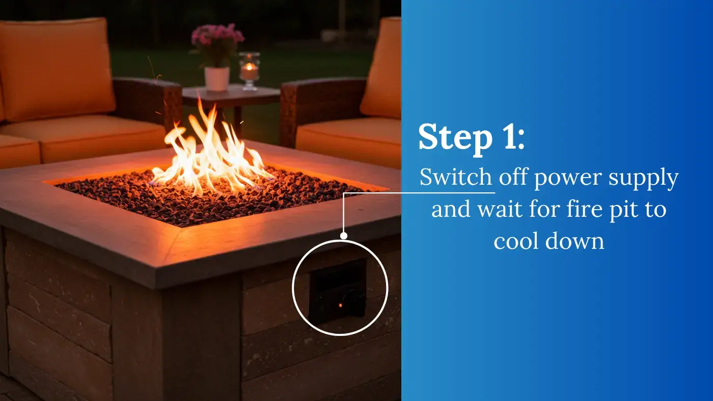 square fire pit enclosure with on and off button