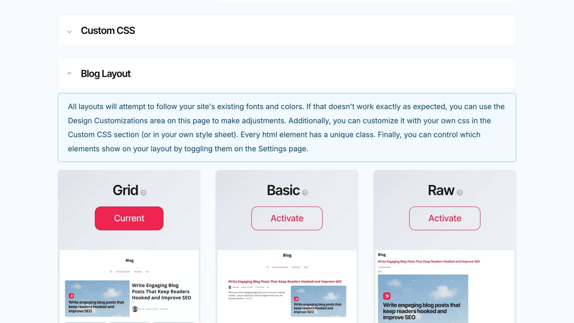 DropInBlog blog layouts