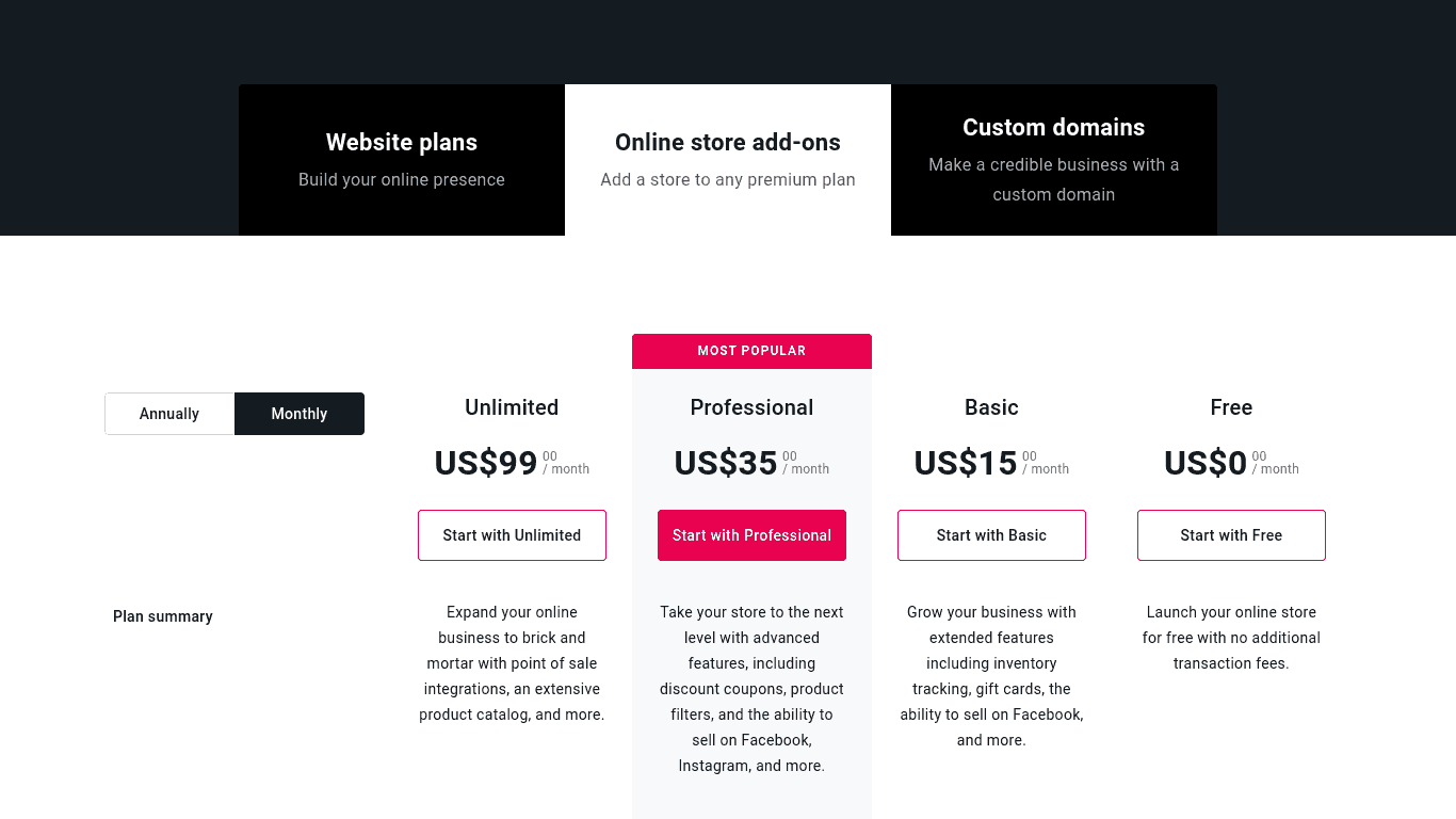 Weebly vs Yola: Yola add on pricing