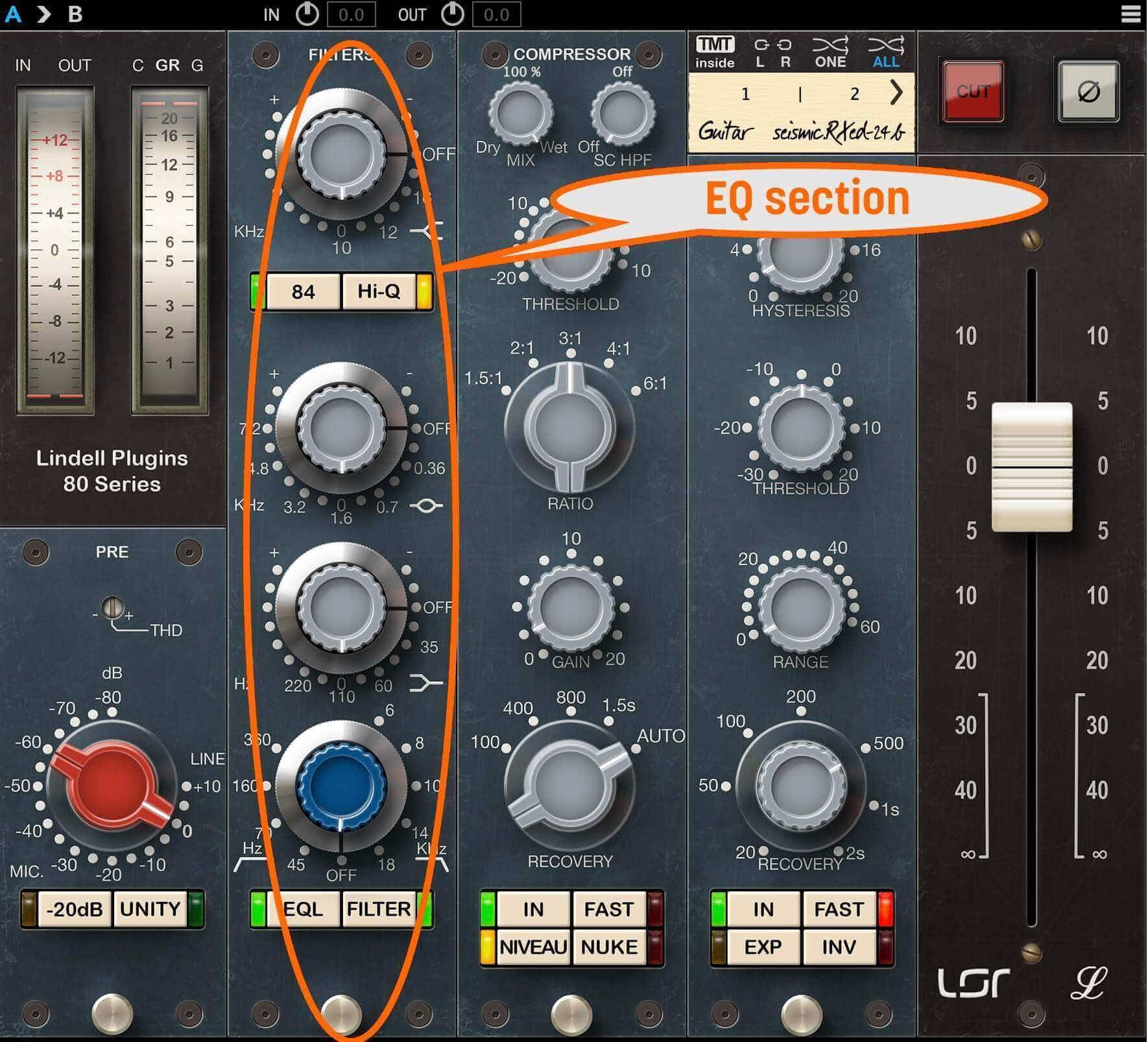 Lindell 80 channel strip for electric guitar EQ