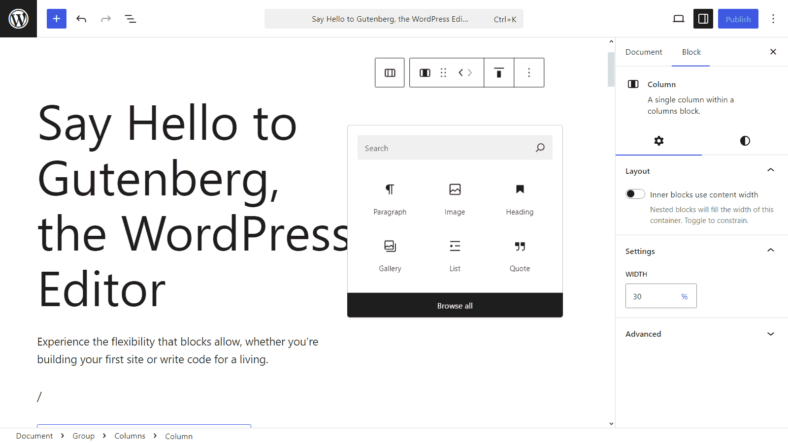 Gutenberg editor