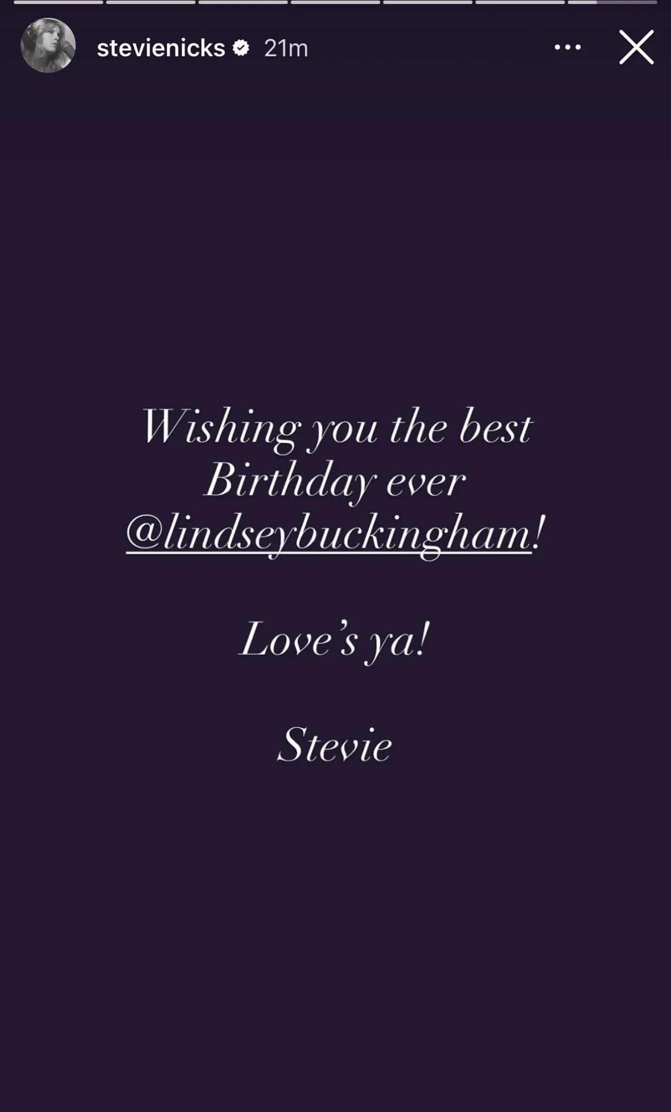 Stevie Nicks wishes Lindsey Buckingham a happy birthday