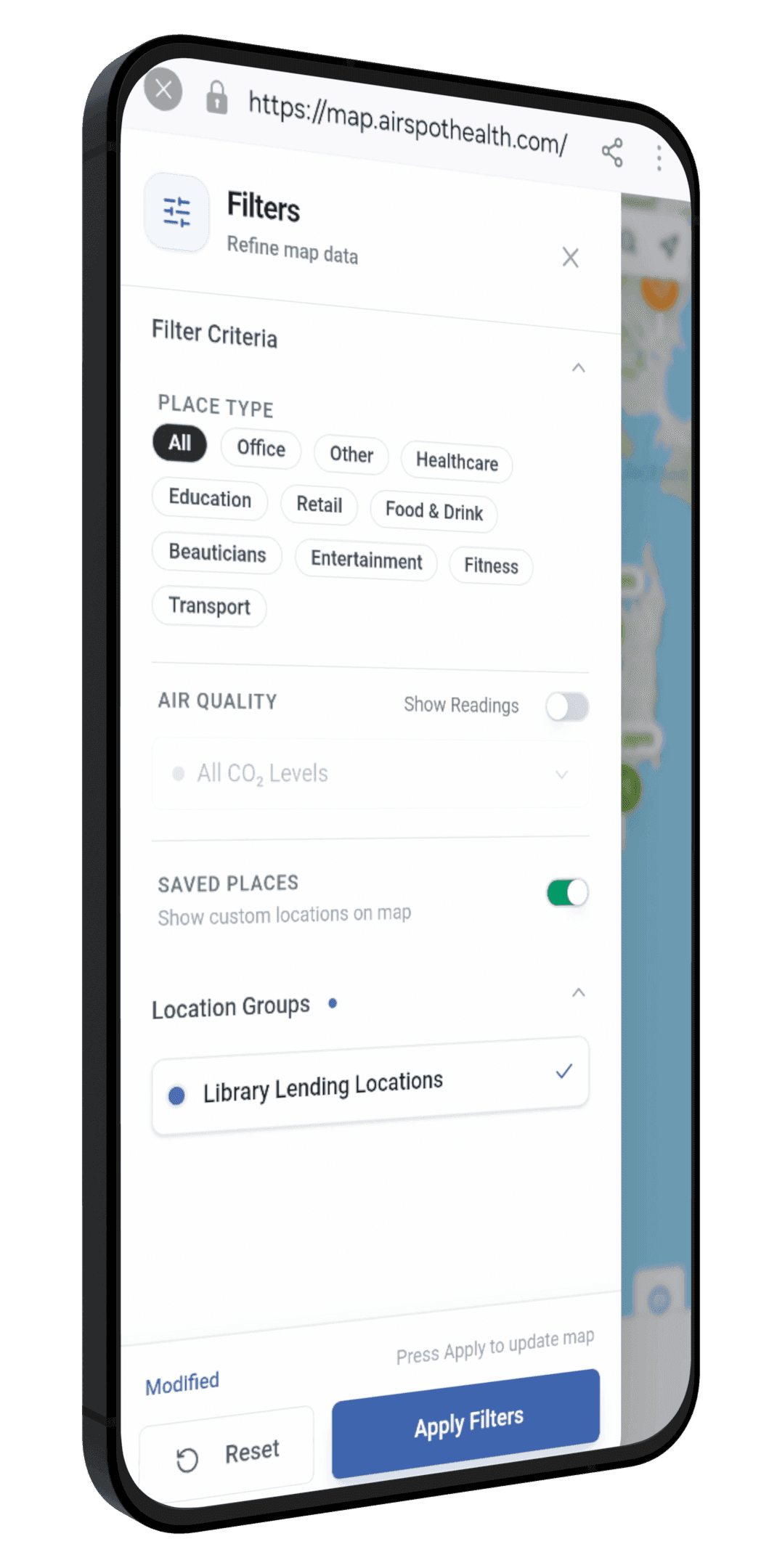 AirSpot Fresh Indoor Air CO₂ Map Library Filter