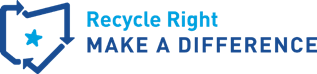 Recycle Right logo for Ohio featuring a blue outline of the state of Ohio formed by recycling arrows.