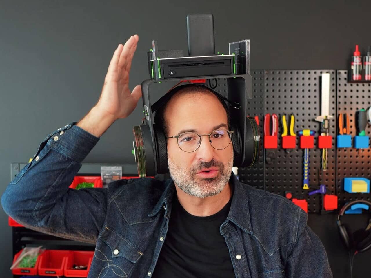 Absurdist Headphones with Built-In CD Player, Remote, and Disc Storage Shelf