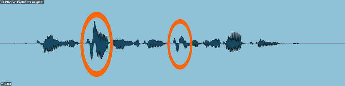 Audio distortion caused by plosives results in waveforms like these