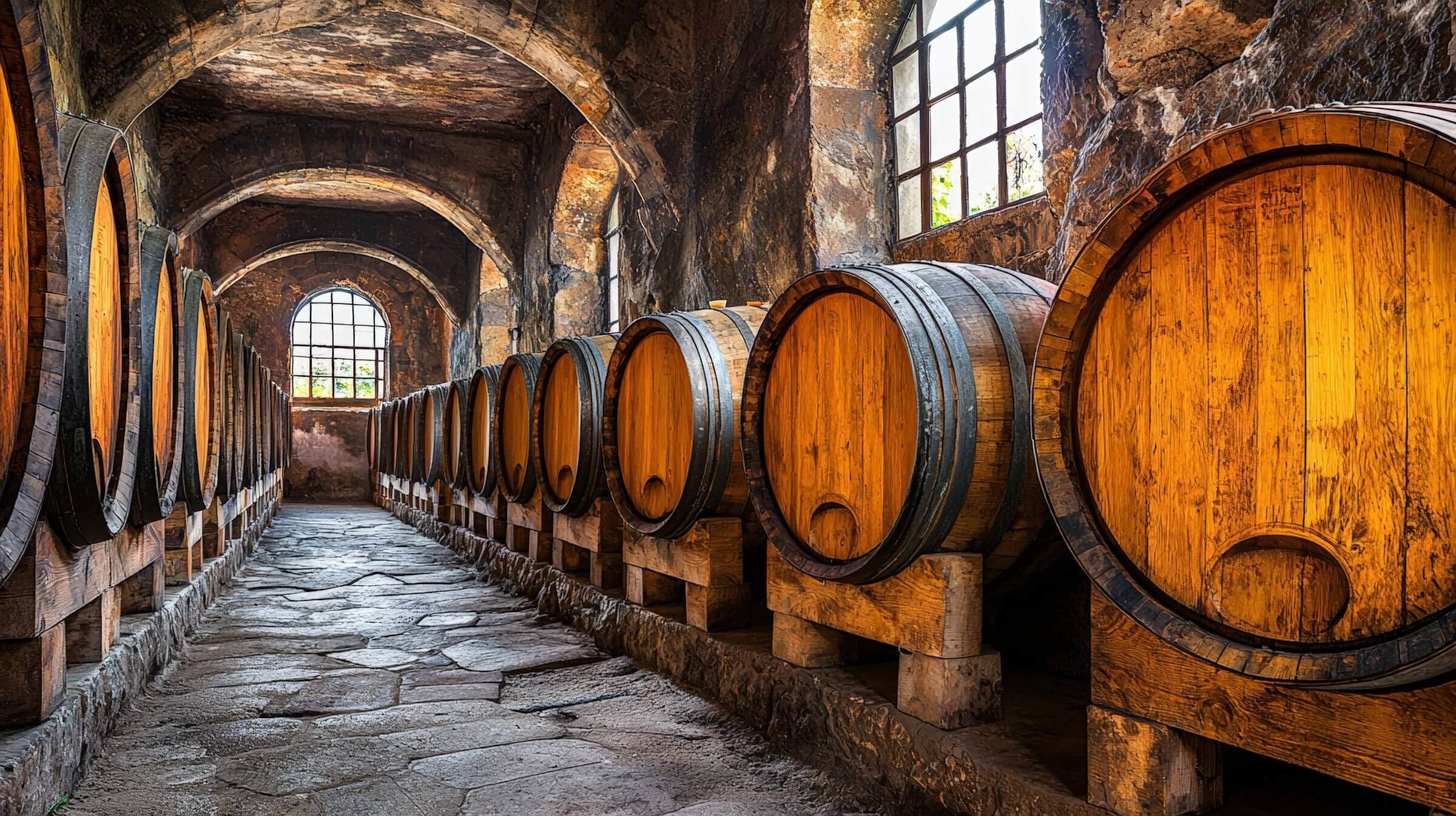 sherry maturing in oak barrels