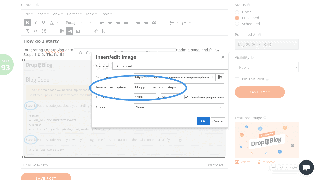 images filenames for SEO: edit the image alt text