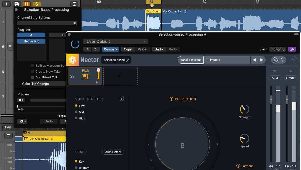 Selection-based pitch correction in Logic