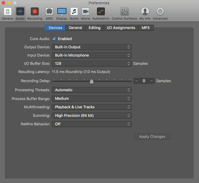 Logic Audio Preferences