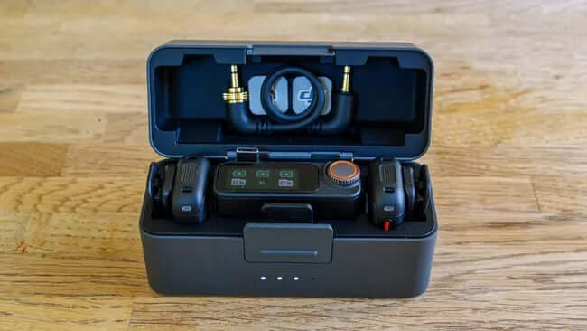 The lightweight transmitter with magnetic attachment and sleek receiver screen.