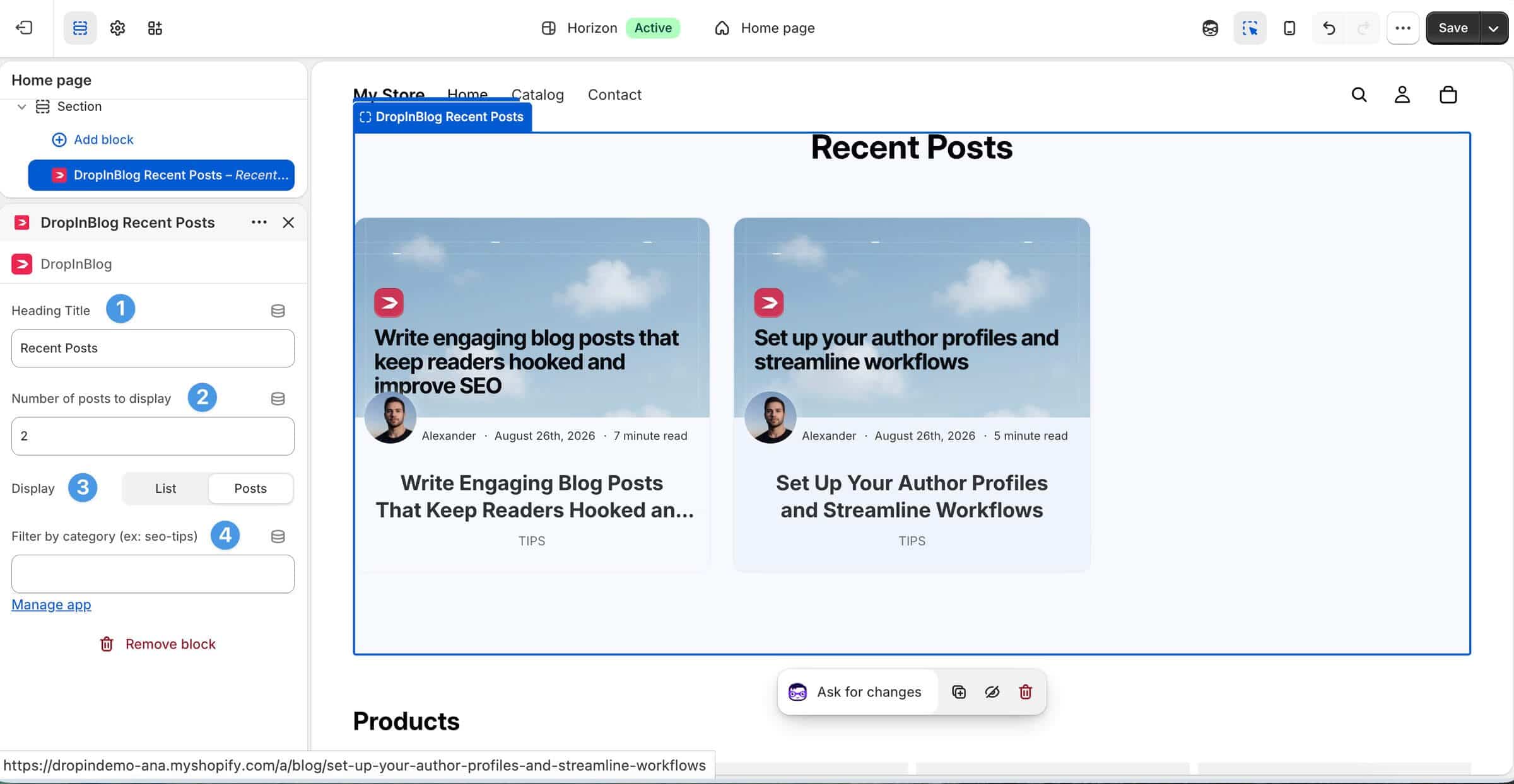 Customizing DropInBlog's Recent Posts section