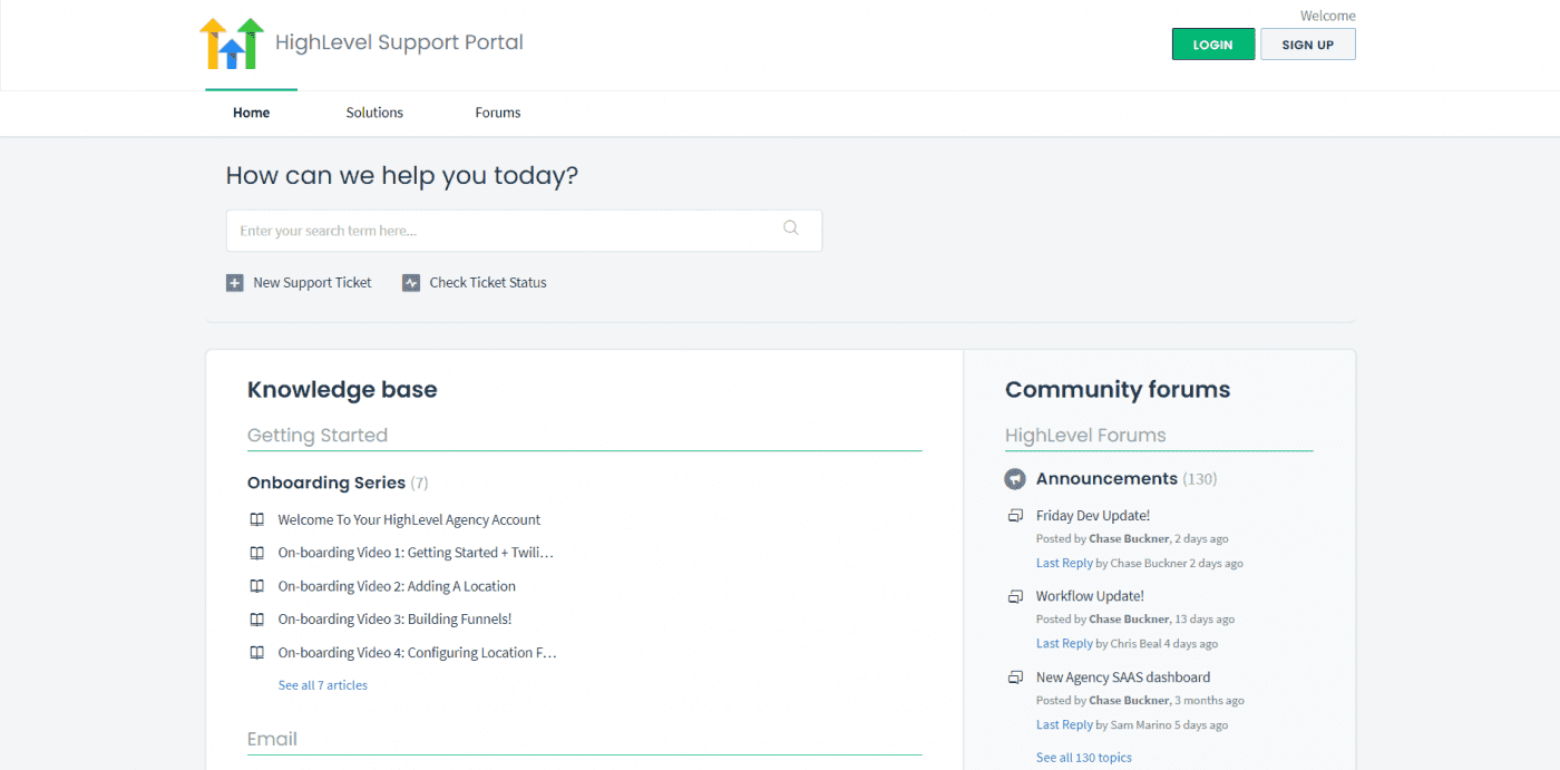 HighLevel customer support portal