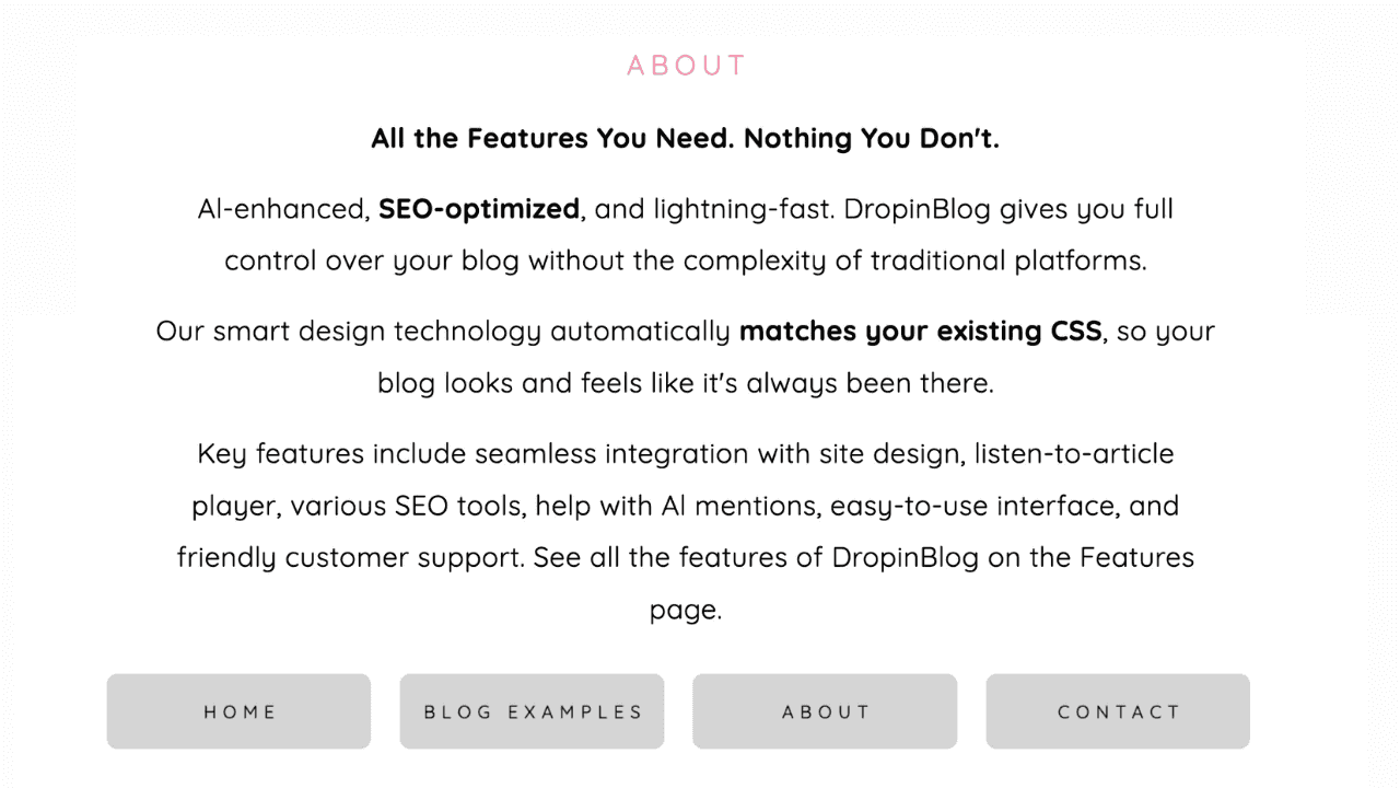 An About Us page created in Carrd