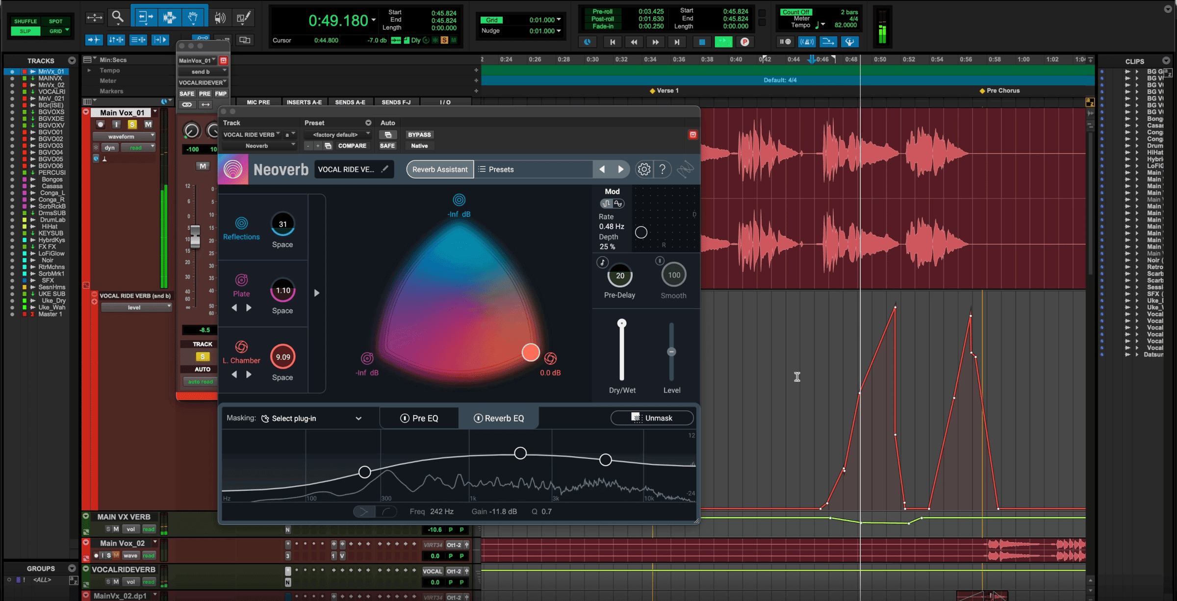 Using the pencil tool in ProTools to emphasize the ride reverb on certain words