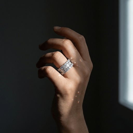 Round CZ X Baguette Eternity Ring
