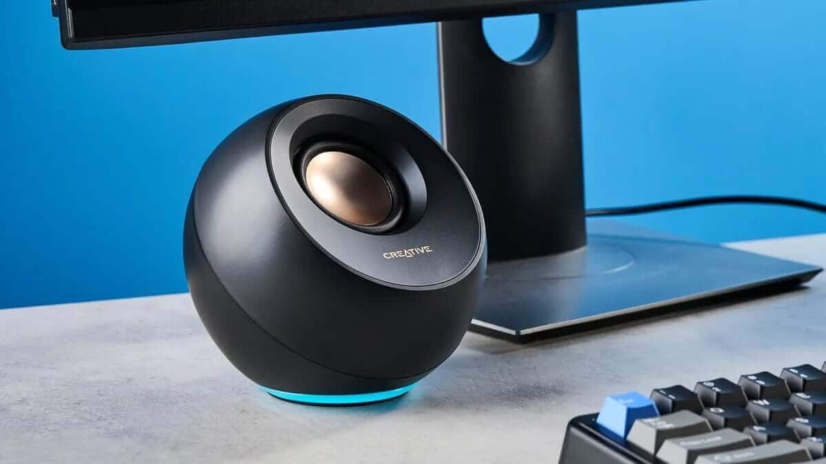 Close-up of Creative Pebble Pro speaker