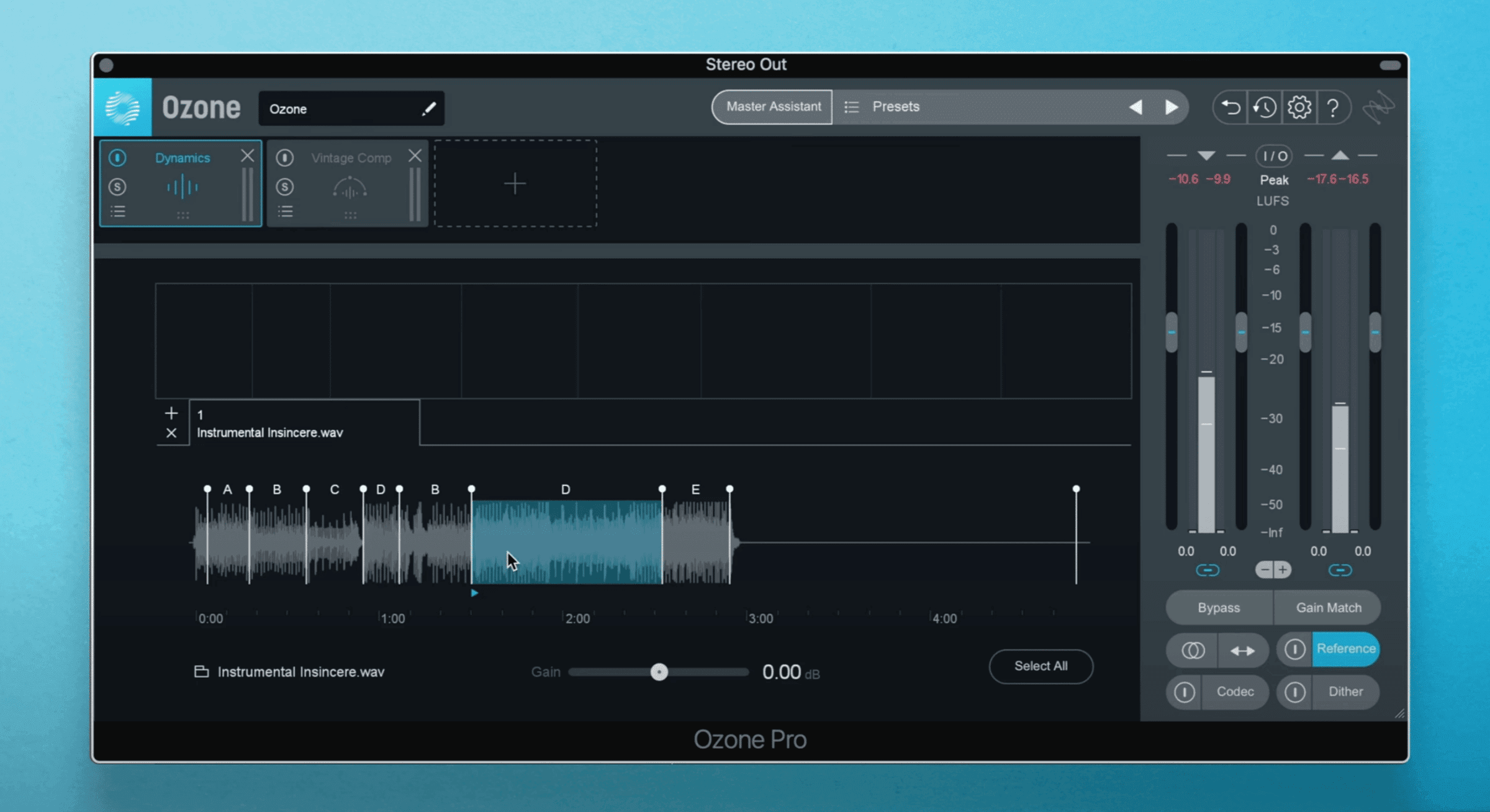 region selector in reference panel, ozone pro