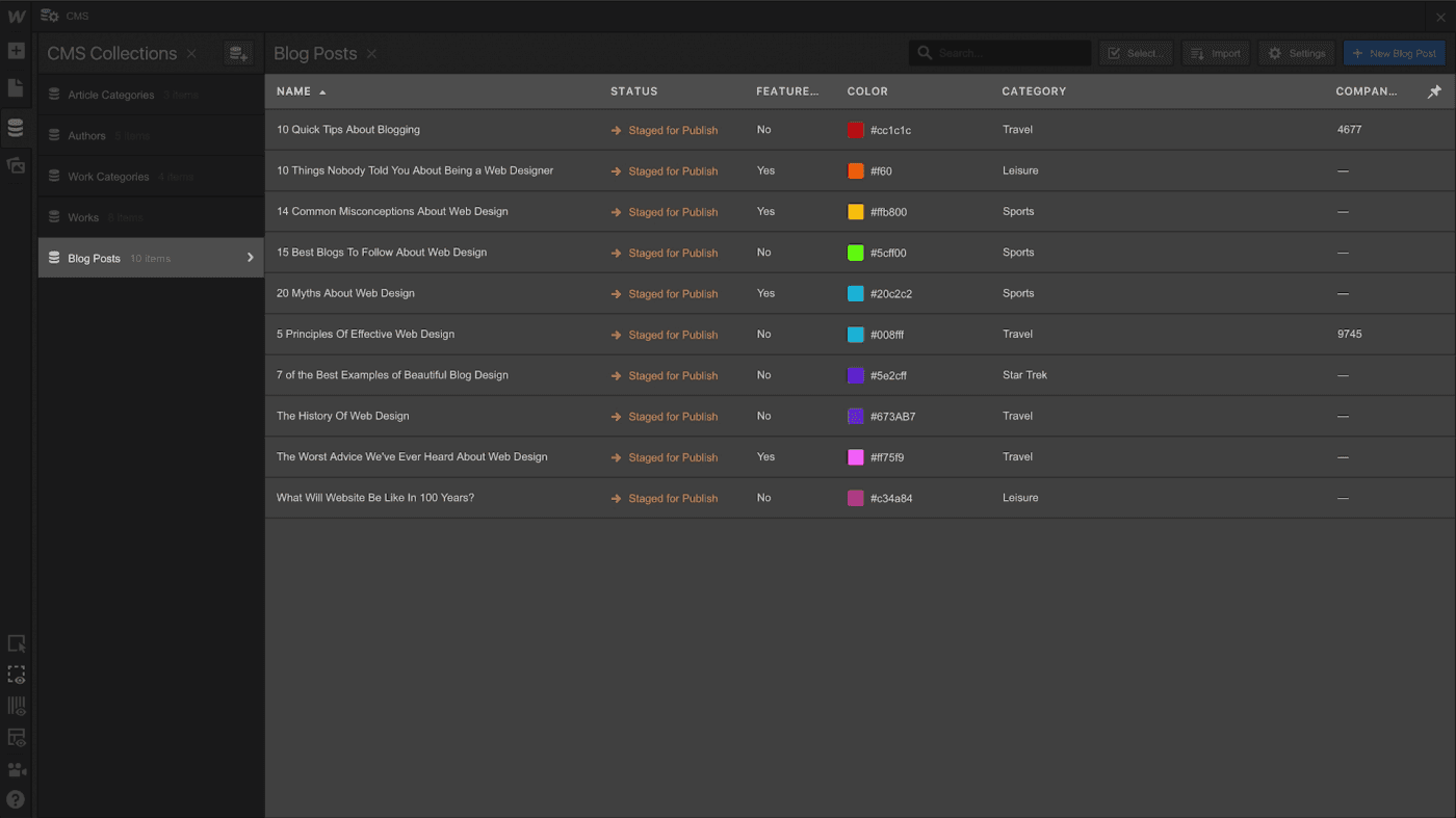 Webflow's native blogging tool