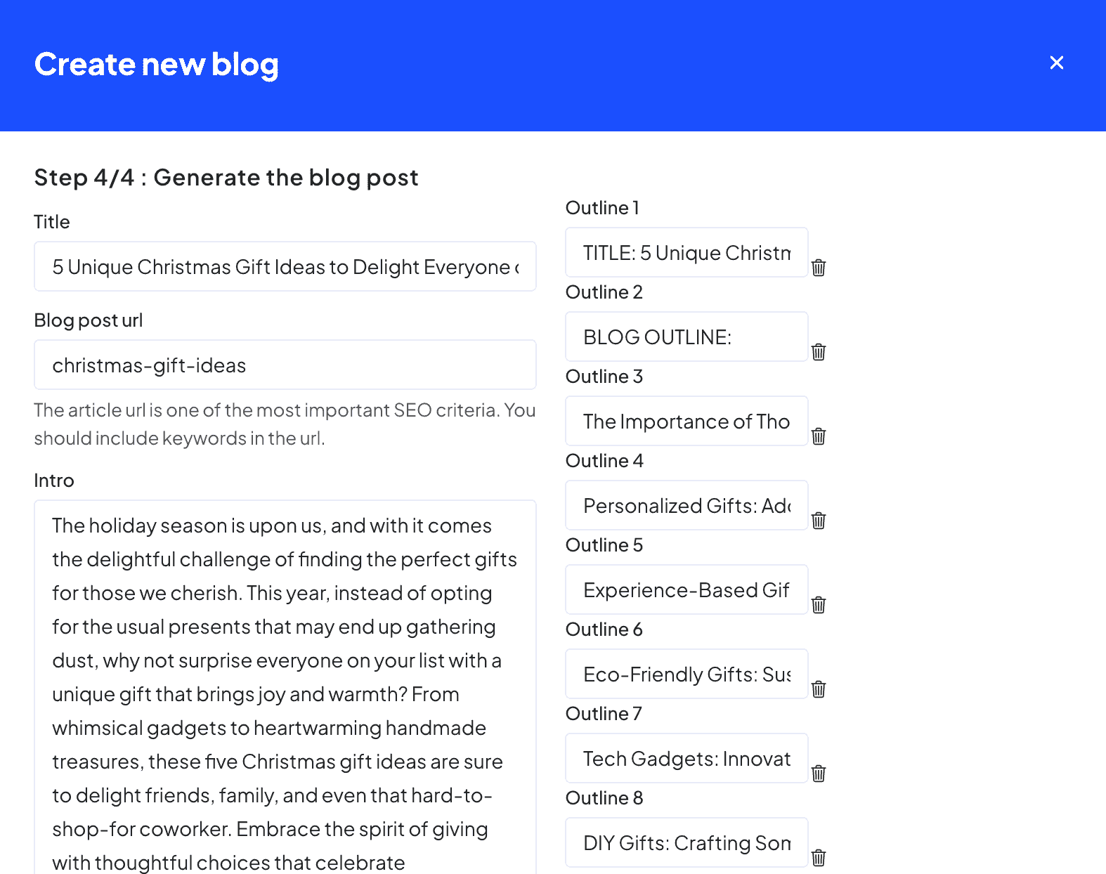Generate a blog post in Bloggle with AI