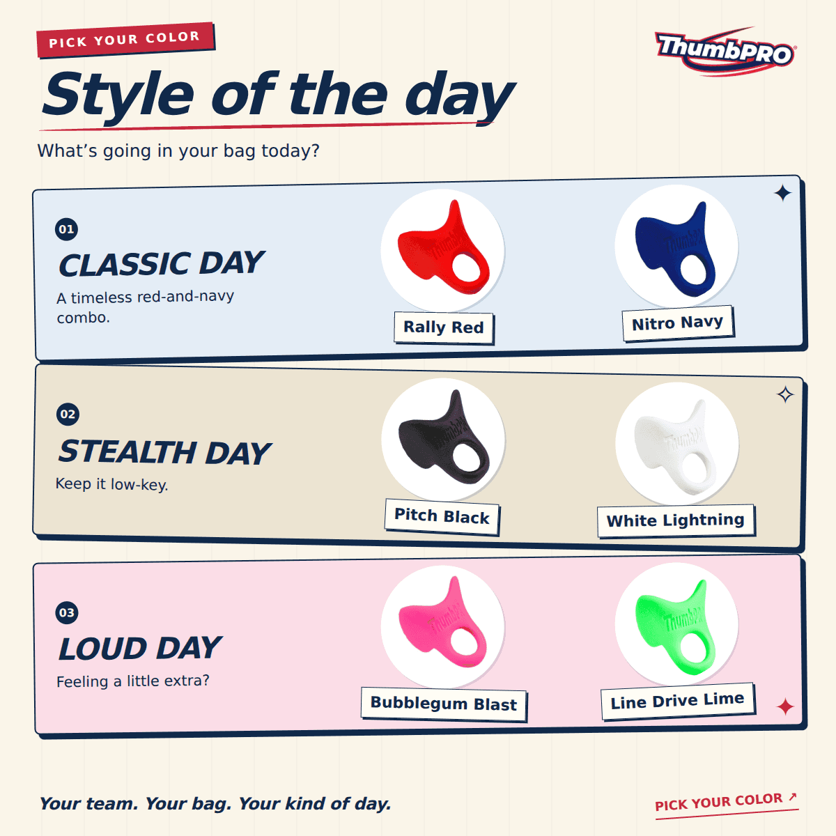ThumbPRO® baseball thumb guard colors lineup