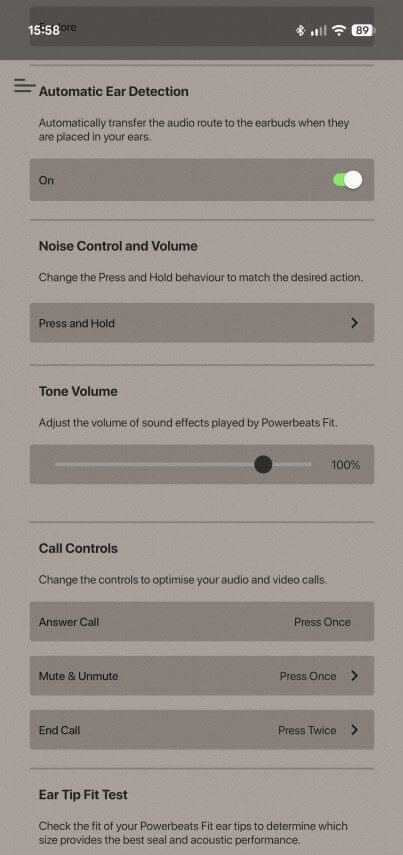 Android App Interface for Powerbeats Fit