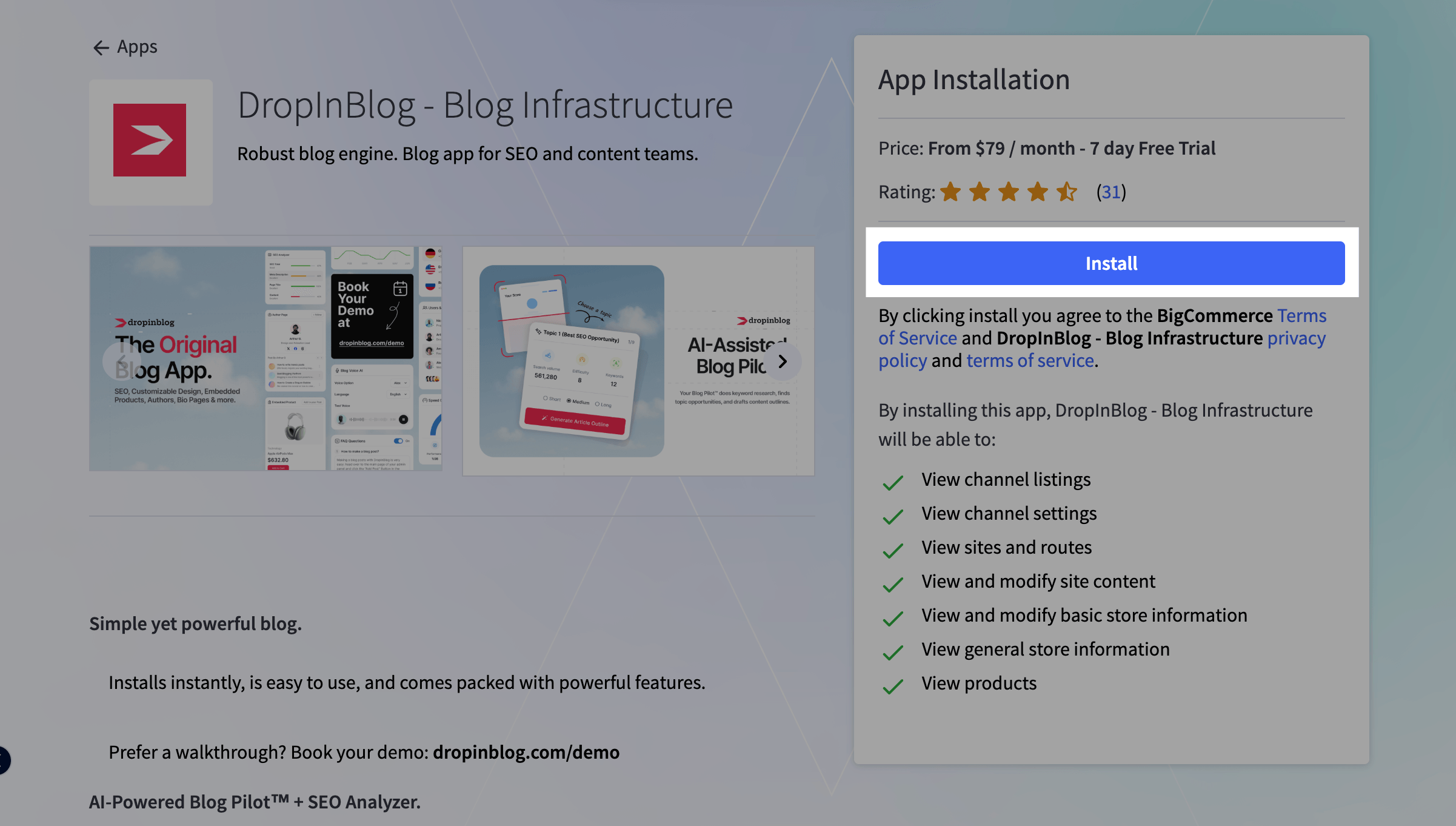 BigCommerce blog install step