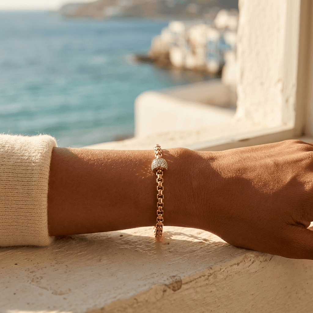 Pave Rondelle Wide Box Link Bracelet