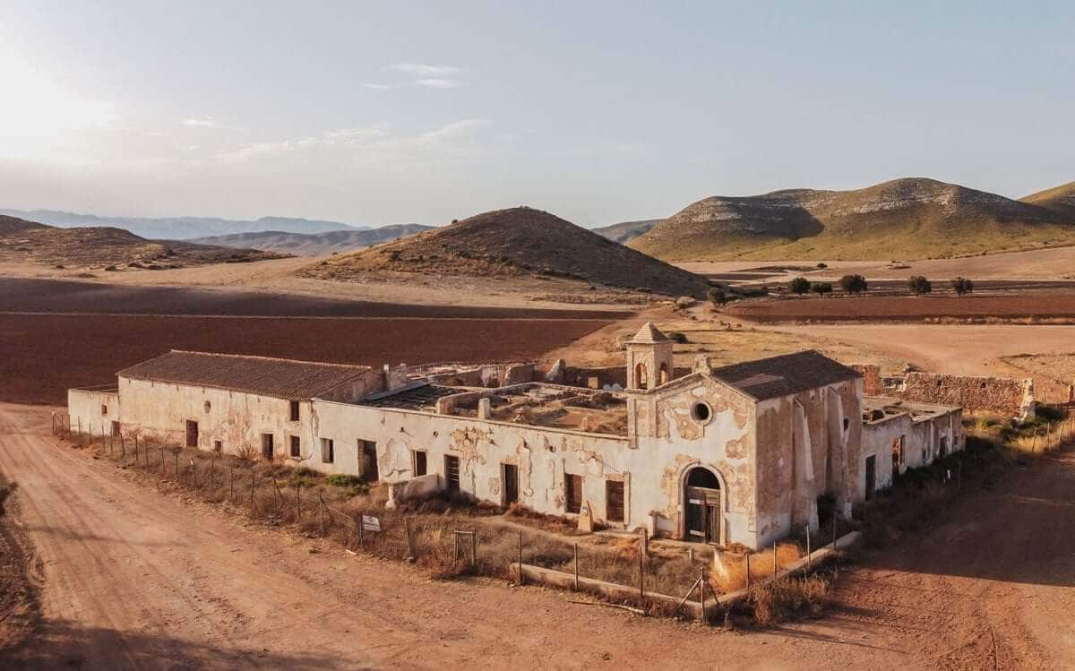 Aerial image of an abaondoned cortijo in Almeria, Spain.