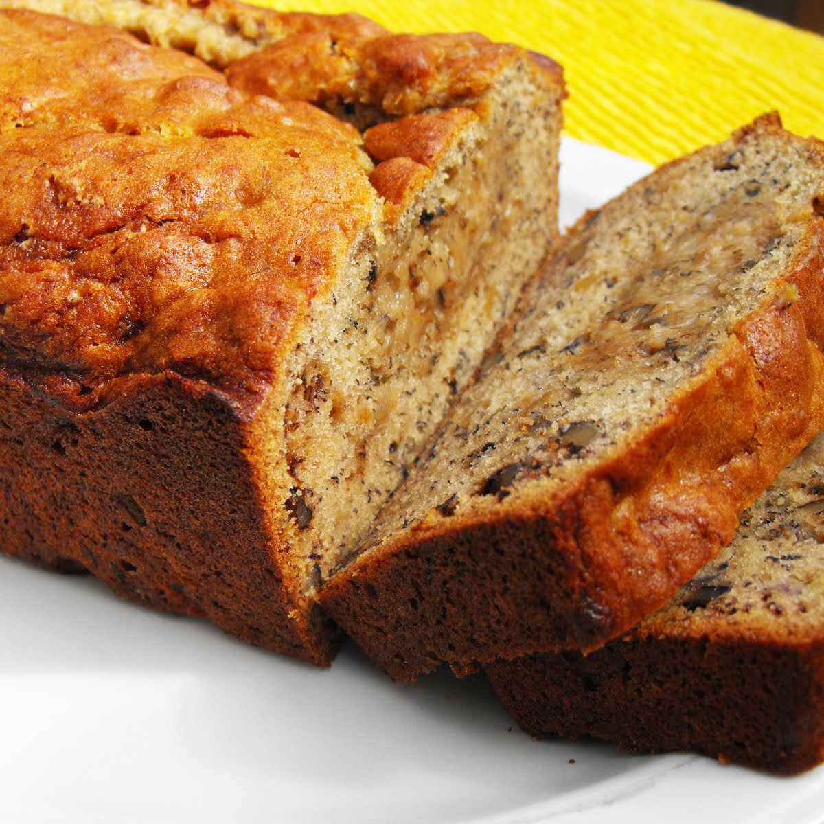 Homemade honey banana nut bread made with ripe bananas and optional walnuts