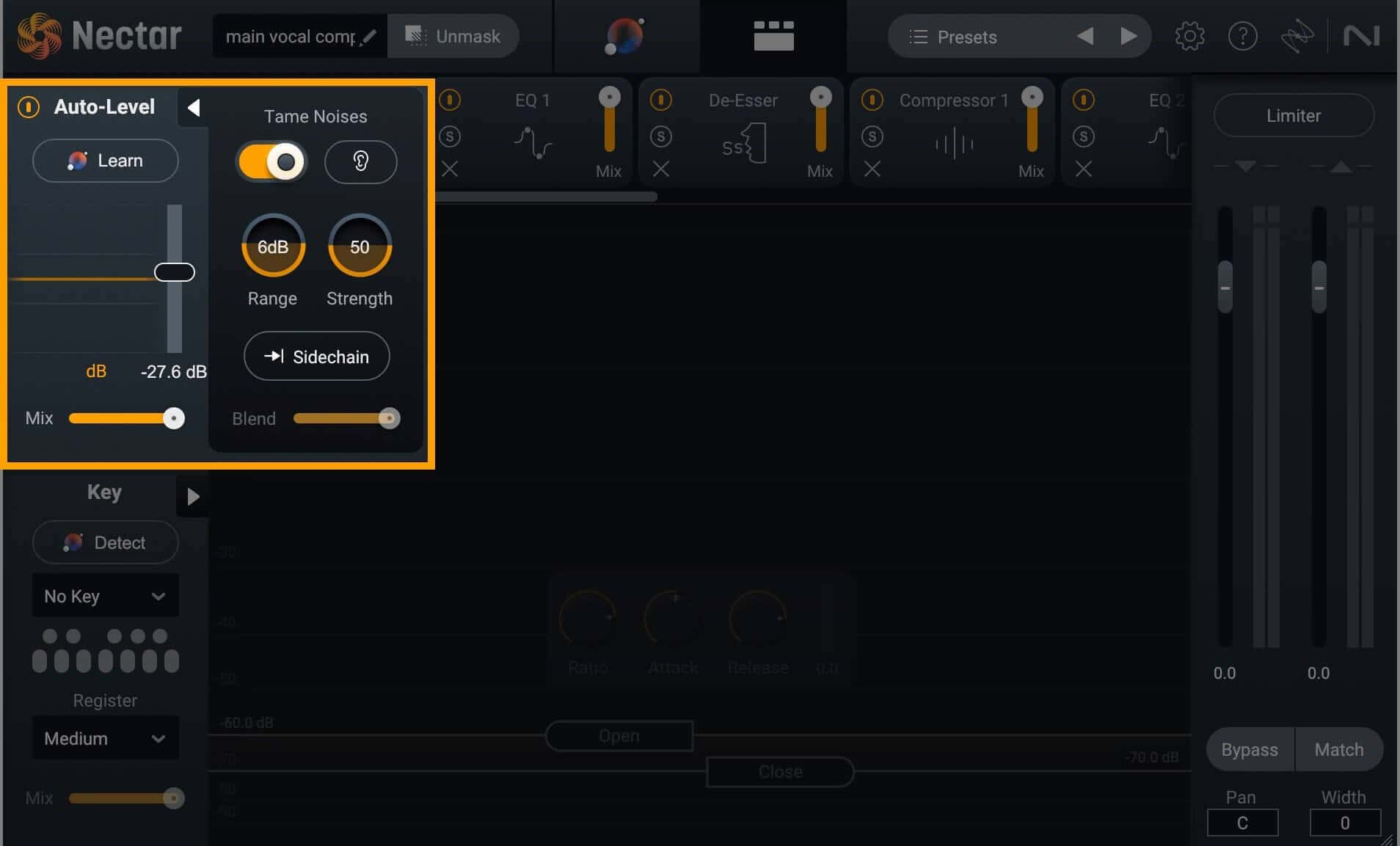 Nectar 4 Advanced Tame Noises feature