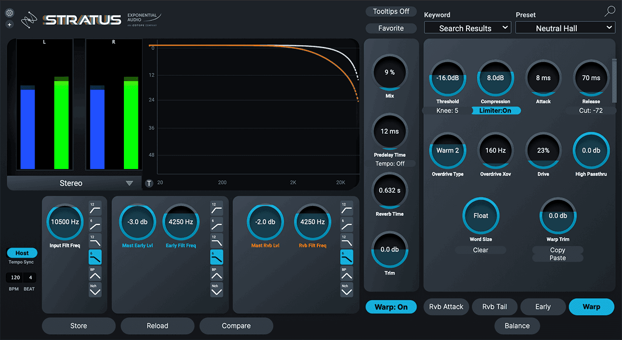 Medium, natural hall preset in STRATUS with 9% blend