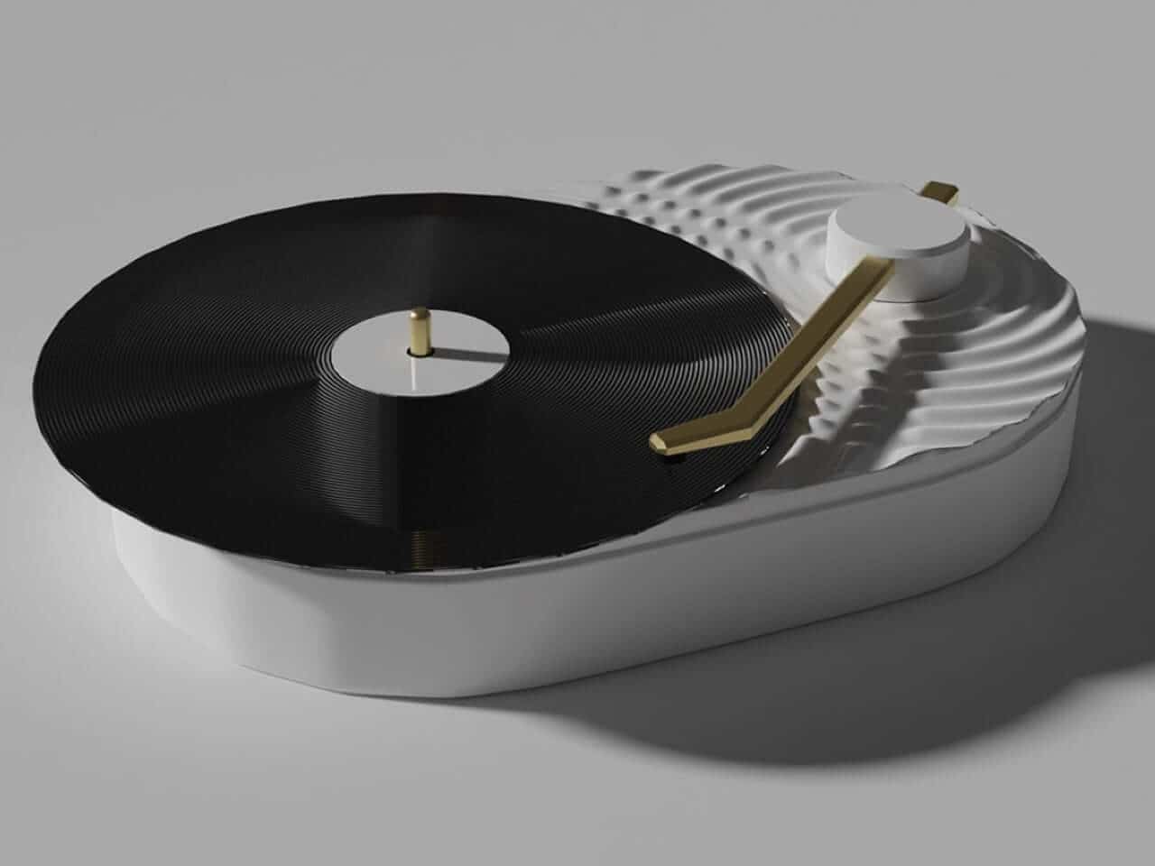 White Ripple Turntable with sculpted wave-like surface details