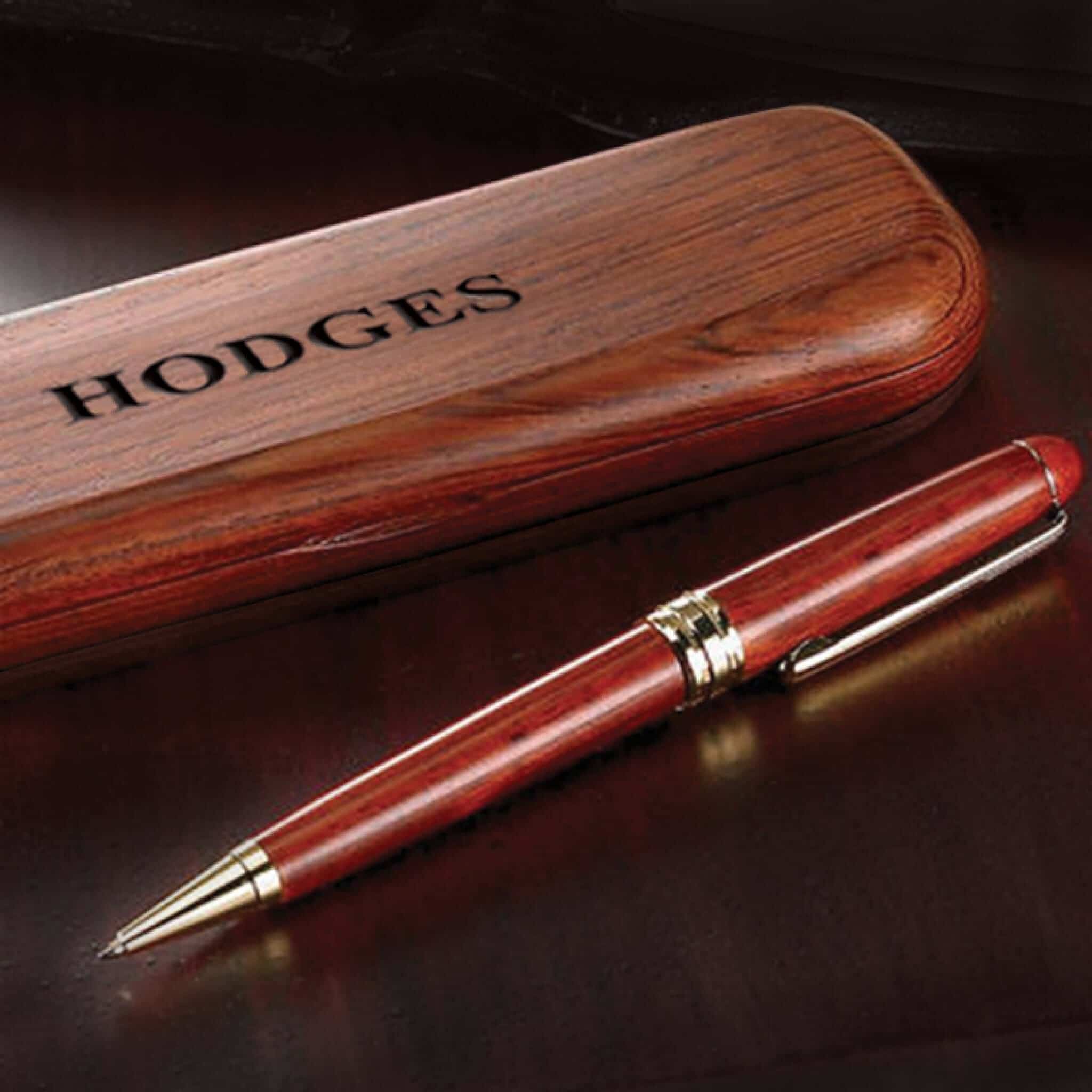 Custom engraved alderwood pen and pencil case perfect for professional gift awards.