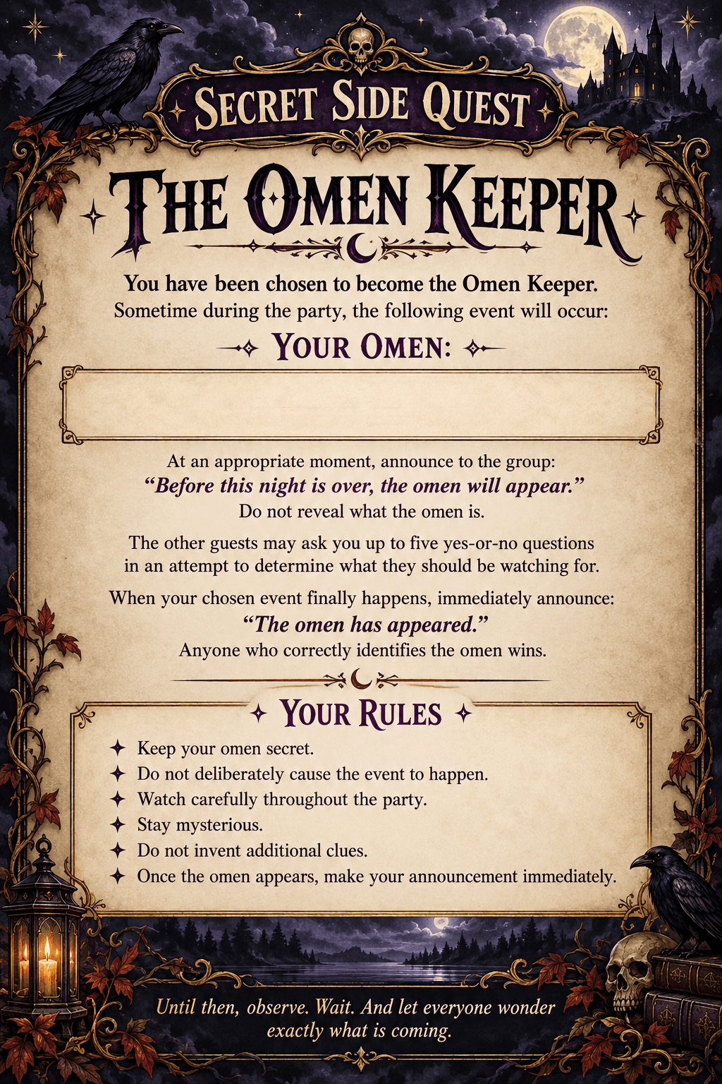 Halloween party side quest card