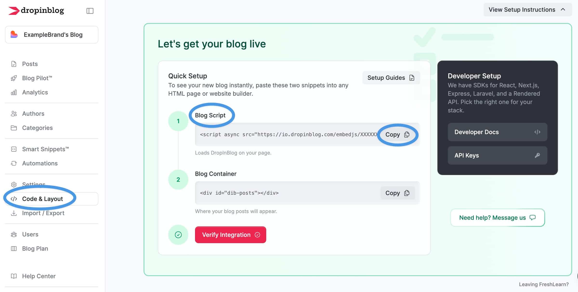 FreshLearn blog install step