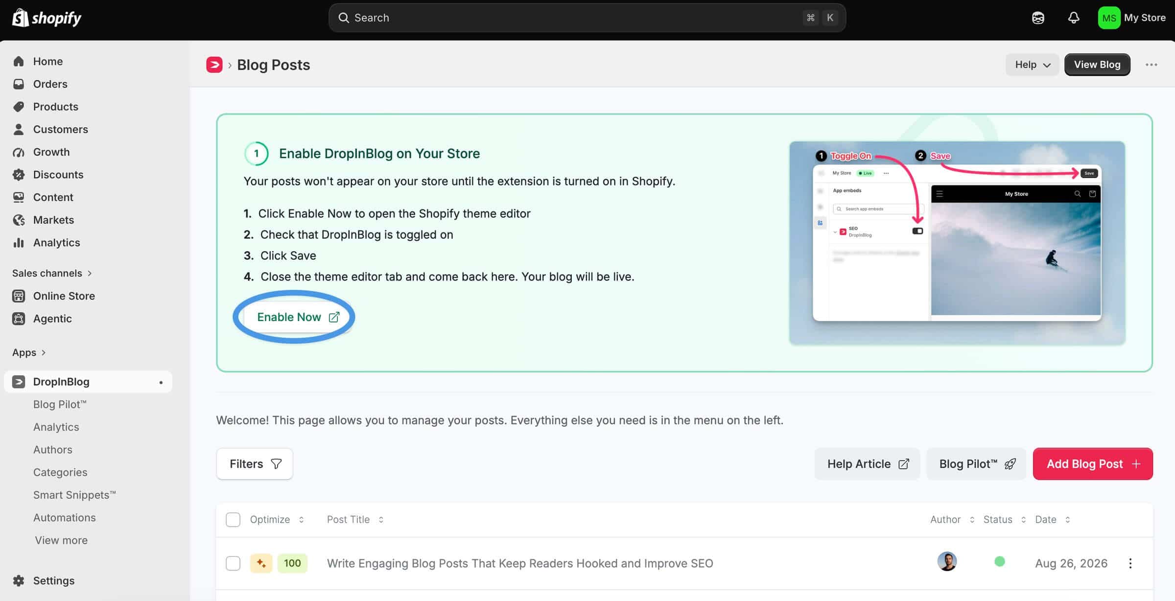 Shopify blog install step