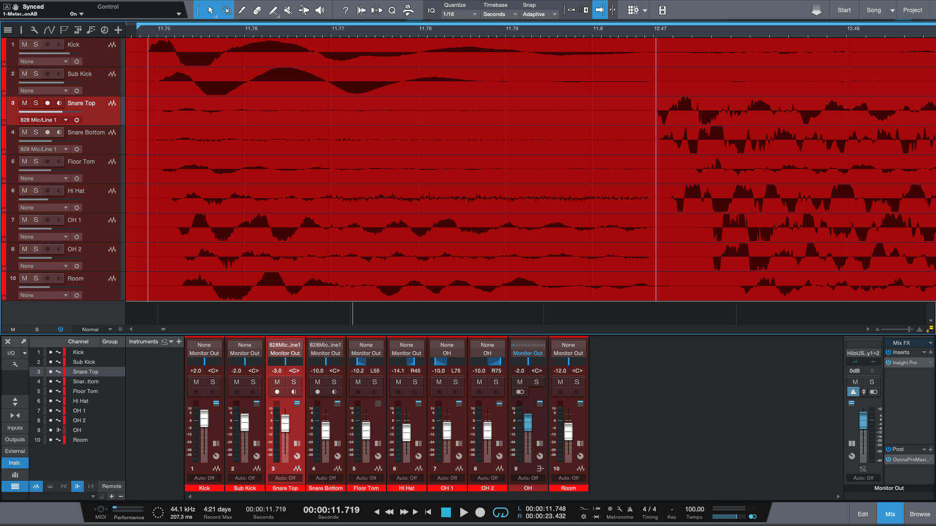 Kick and snare alignment, original recording