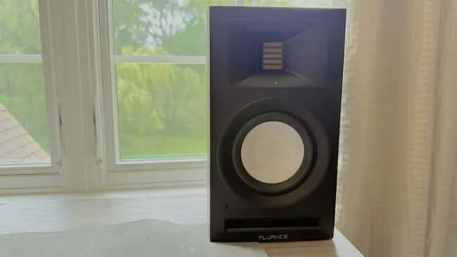 Close-up of speaker drivers and AMT tweeter