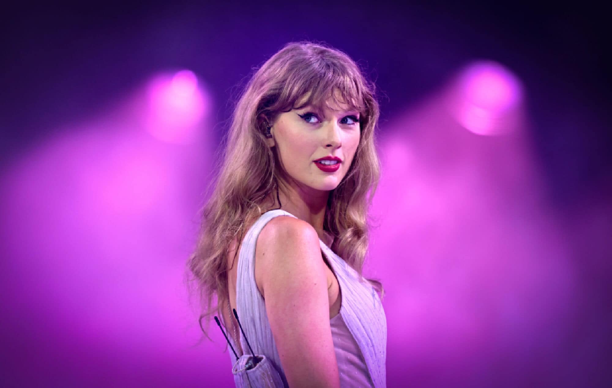 Taylor Swift performing on The Eras Tour
