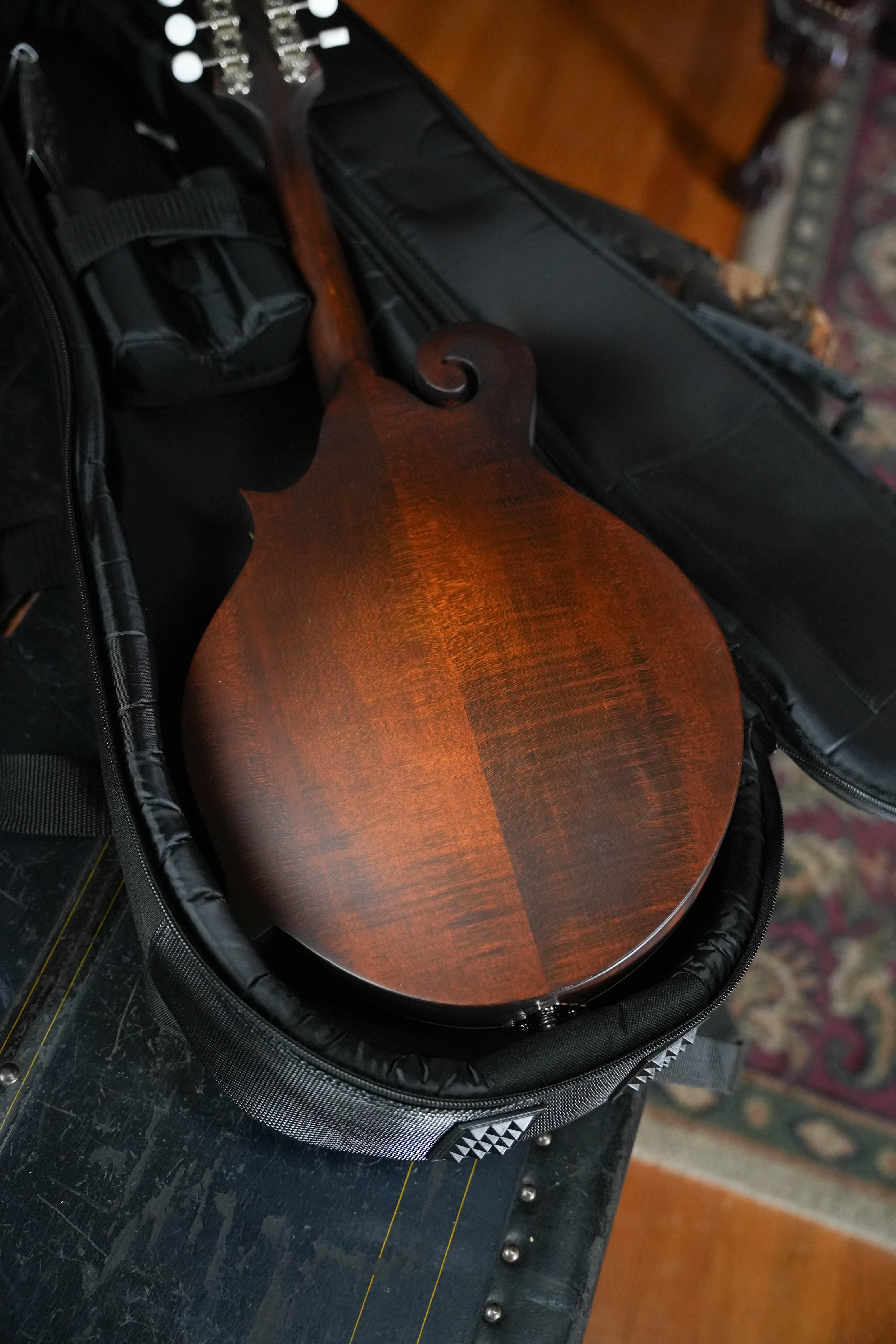 Eastman MD315 F-style mandolin with scroll and body points, hand-carved solid spruce top