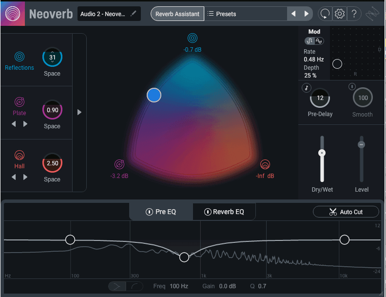 Using Neoverb to blend the reverb on the piano