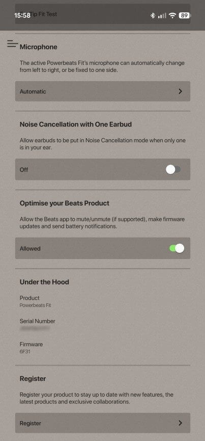 Android App Interface for Powerbeats Fit