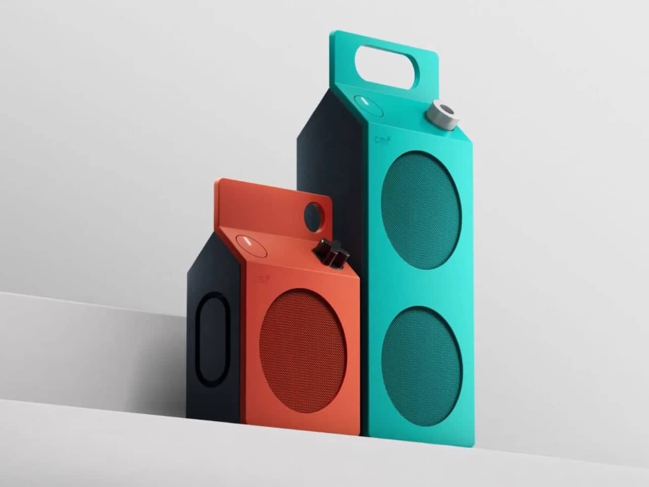 CMF speaker design showing the carton-inspired top