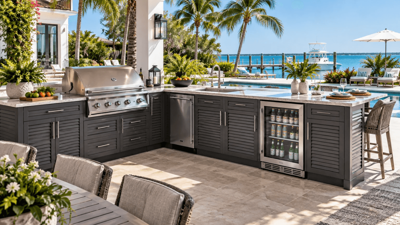Marine Grade Outdoor Kitchens, Granite Outdoor Kitchen Counters, Riviera Outdoor Decor, Corpus Christi, Texas,