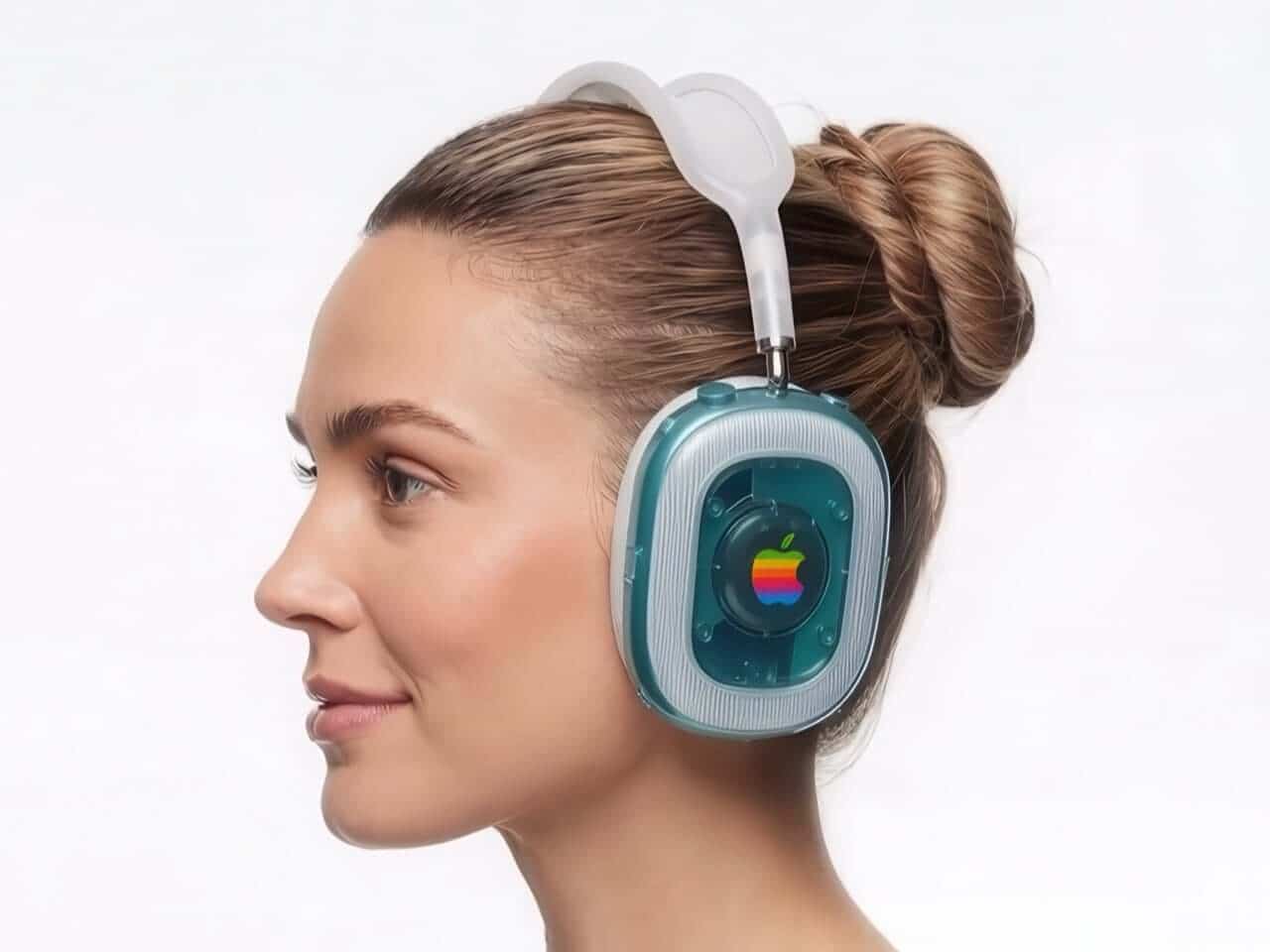 AirPods Max reimagined in retro iMac G3 style with translucent blue plastic