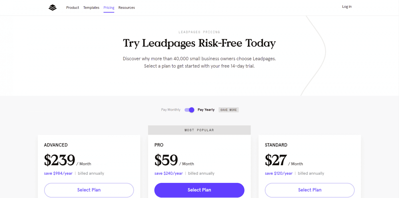 Leadpages pricing