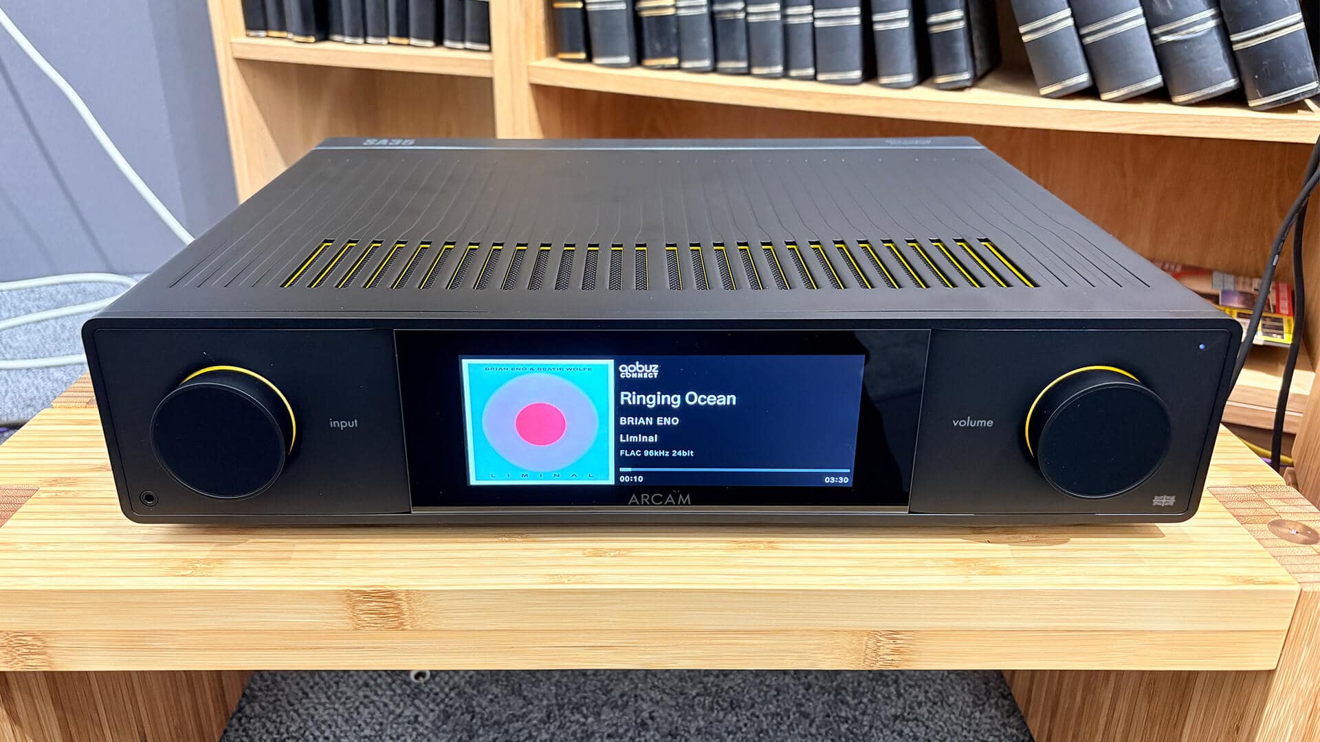 Arcam SA35 Music Streamer on Wooden Hi-Fi Rack
