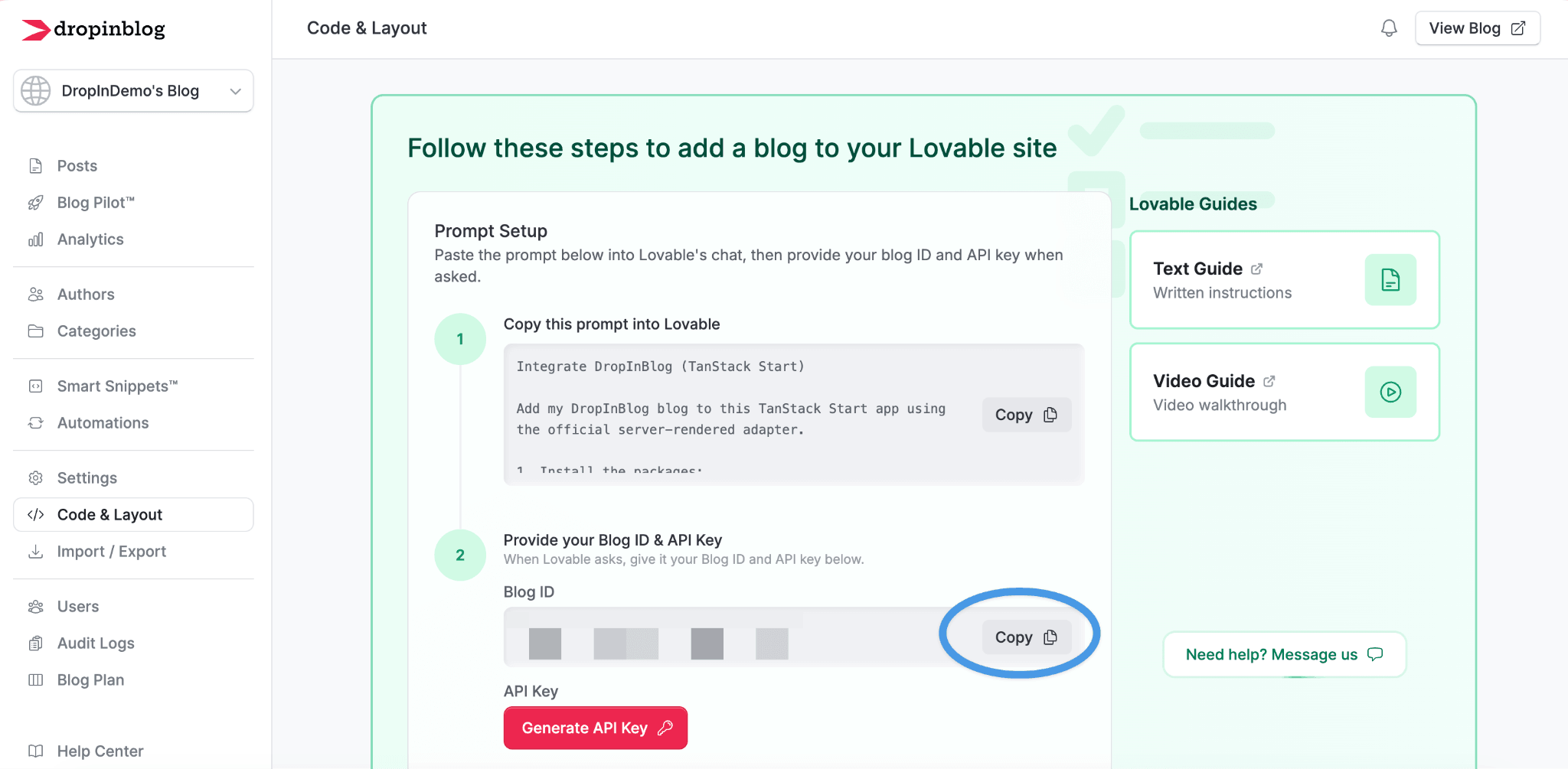 Lovable blog install step